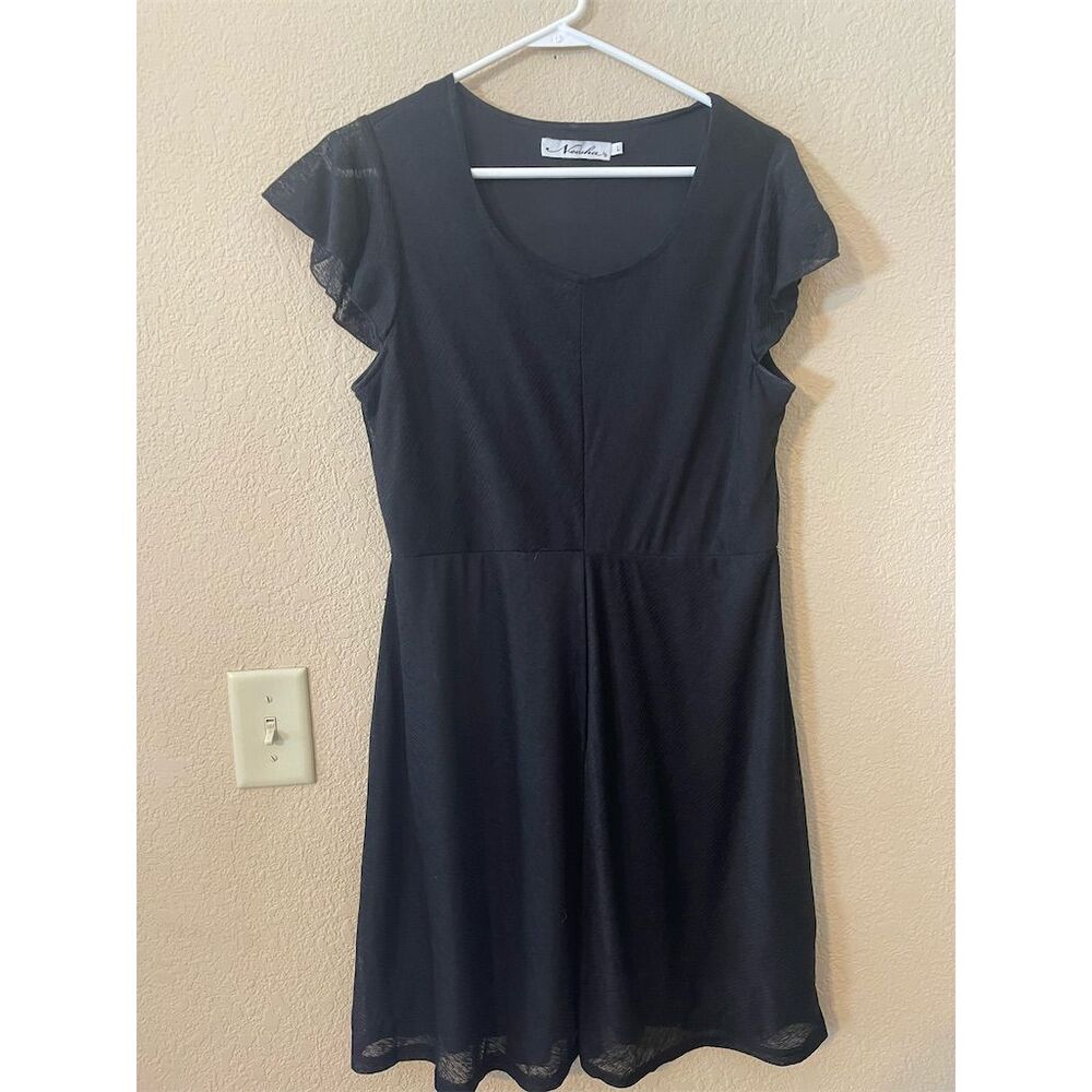 Neesha Women's Black Knee Length Flutter Sleeve Dress Size L